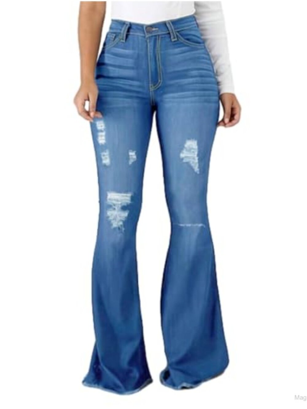 Women's Ripped Flare Jeans High Waisted Distressed Bell Bottoms